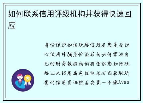 如何联系信用评级机构并获得快速回应